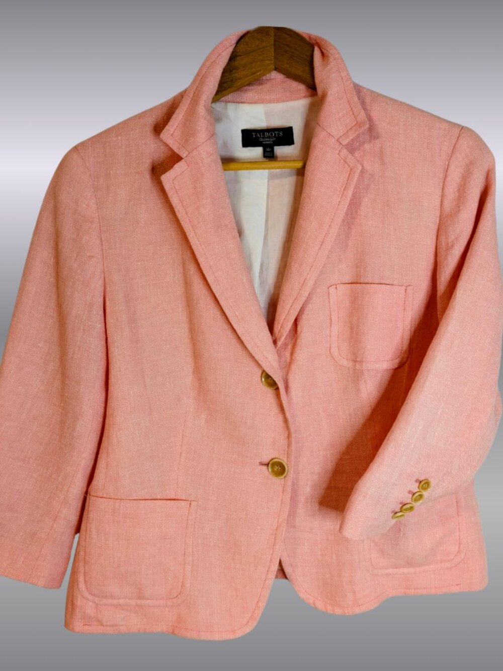 *SALE* Talbots Grace Linen Blend 3/4 Sleeve Blazer Soft Salmon 14P Quiet Luxury - Picture 3 of 16
